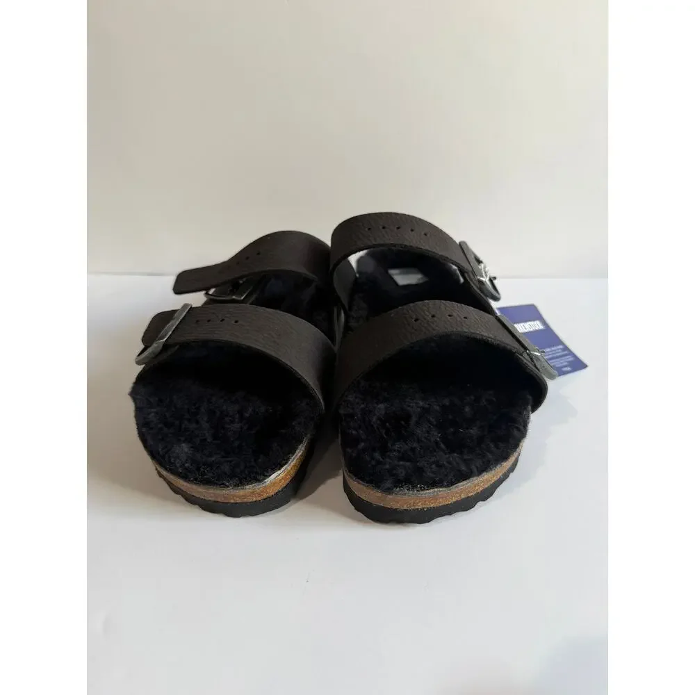 Birkenstock Arizona BS Shearling Lined Slides Desert Dust BLACK Size 42 NARROW